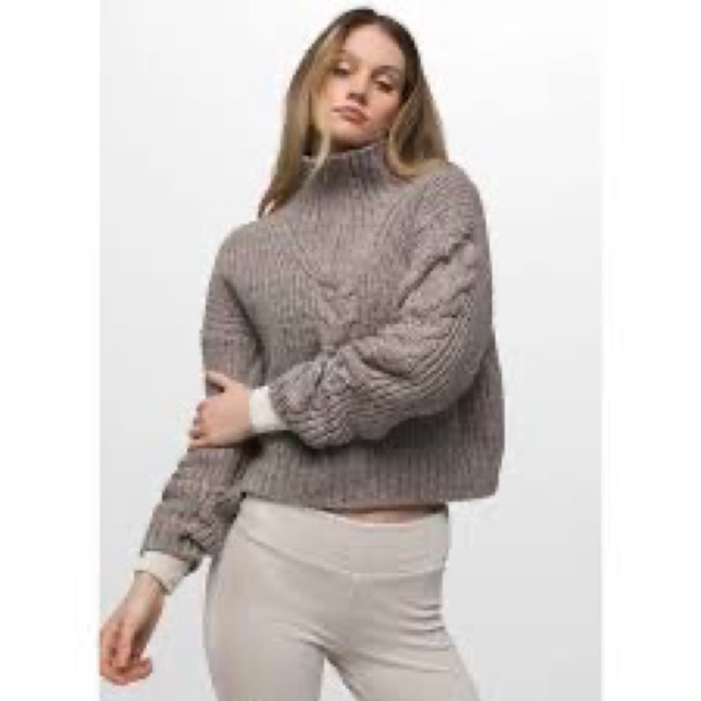 Prana Laurel Creek Taupe Wool Silk Quarter Zip Pullover Sweater Women’s XL